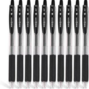 0.5mm Black Smooth Gel Fineliner Rollerball Pens Extra Large Ink Capacity Fine Ball Point Black Ink Use for School Office Writing Drawing Sketching (Retractable, 10, Count)